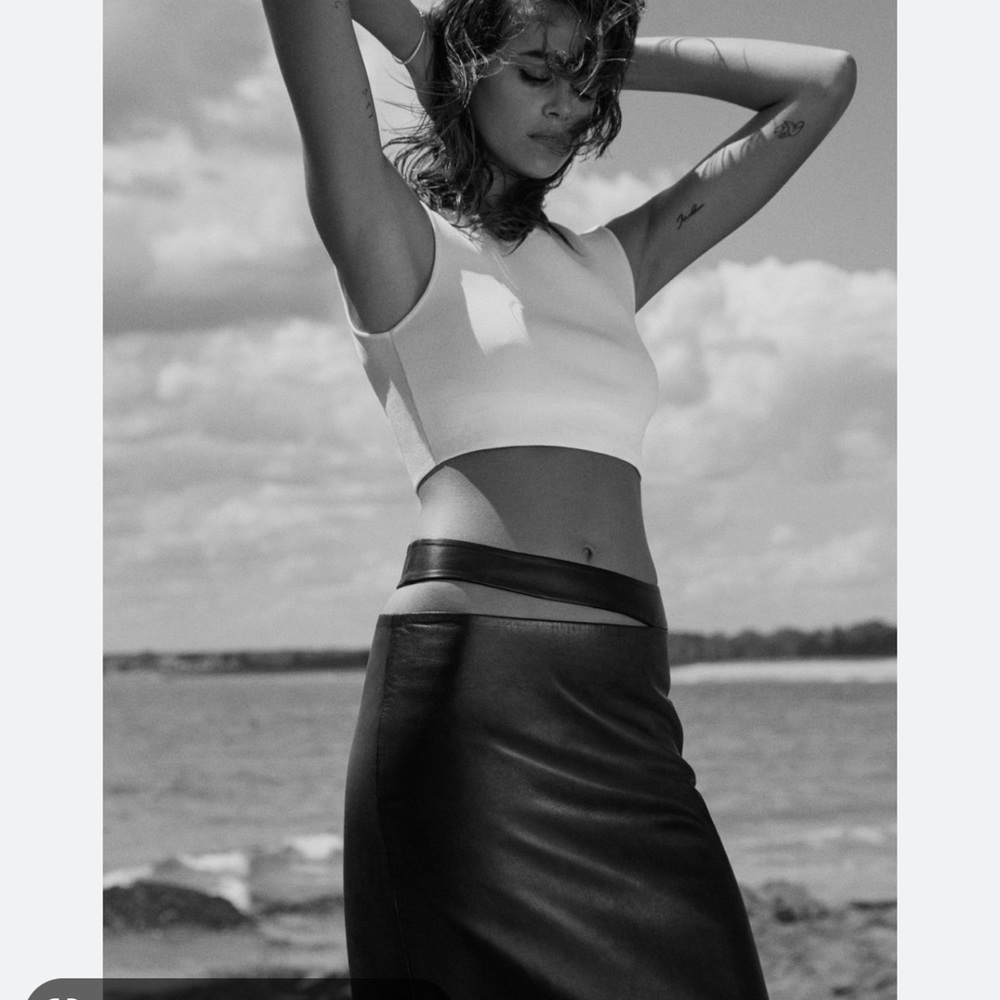 ZARA WOMAN NWT FW22 LEATHER MIDI SKIRT KAIA X ZARA BLACK